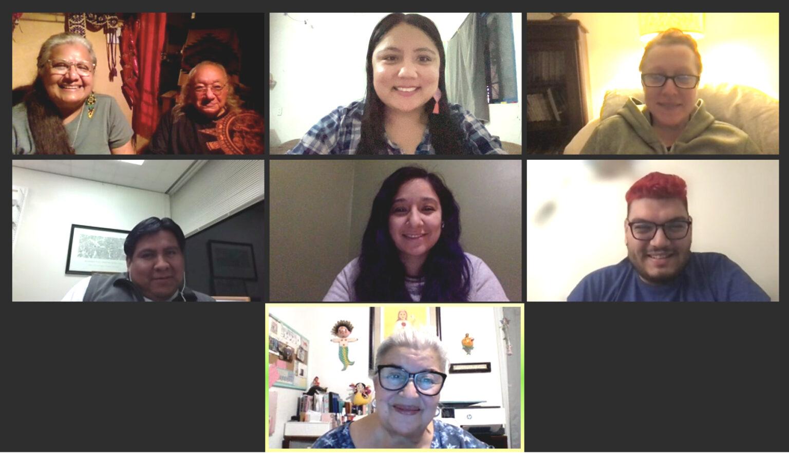 First meeting in 2023 to organize the Coahuiltecan Language Reclamation Program. Maria Rocha, Dr. Mario Garza, Dr. Jessica  L. Sanchez Flores, Dr. Kelly McDonough, Eduardo de la Cruz, Judith Landeros, Dr. Luis Avilés Gonzalez, Bobbie Garza-Hernandez.